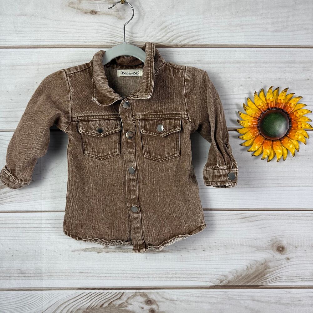 Cora‎ & Co. Handmade Toddler 3T Brown Denim Shirt Jacket
